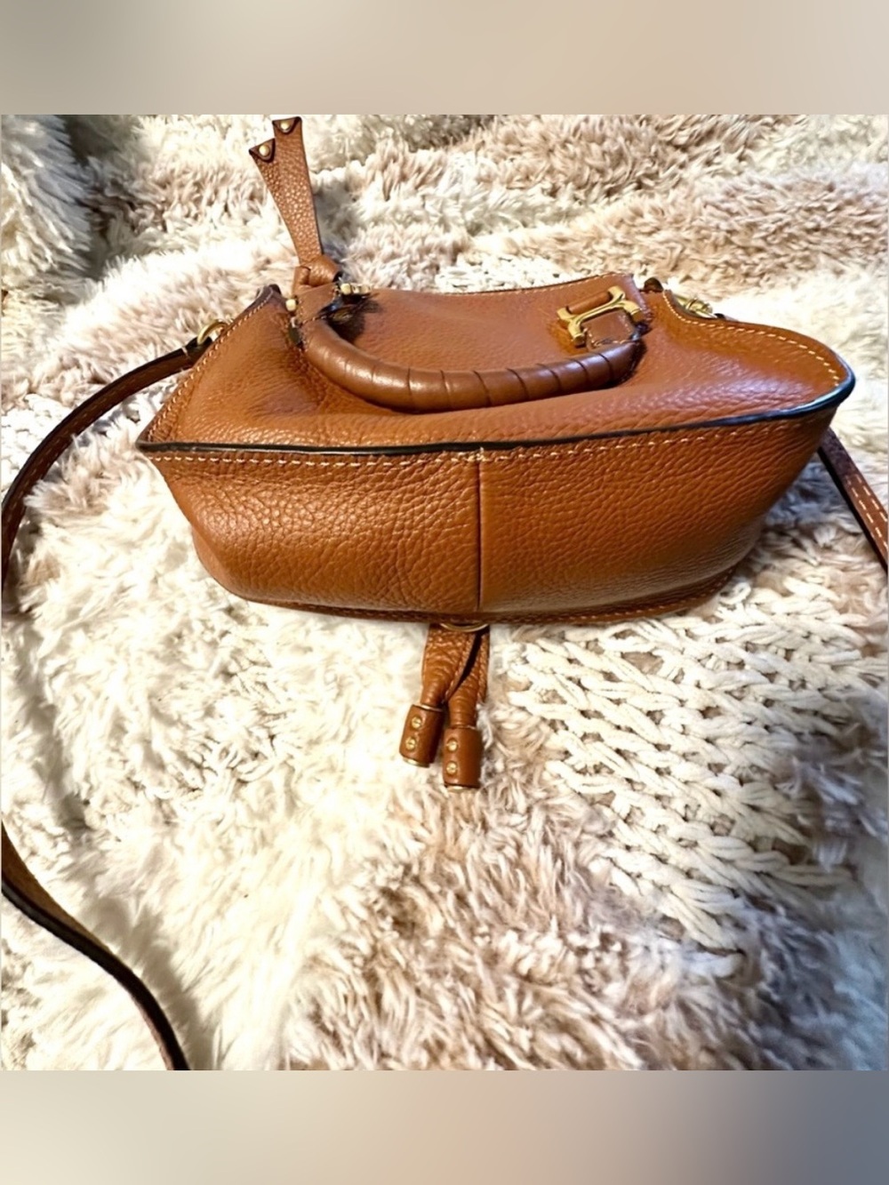 Chloé Mini Marcie Crossbody Bag Tan Grained Leather Like New - Picture 13 of 16